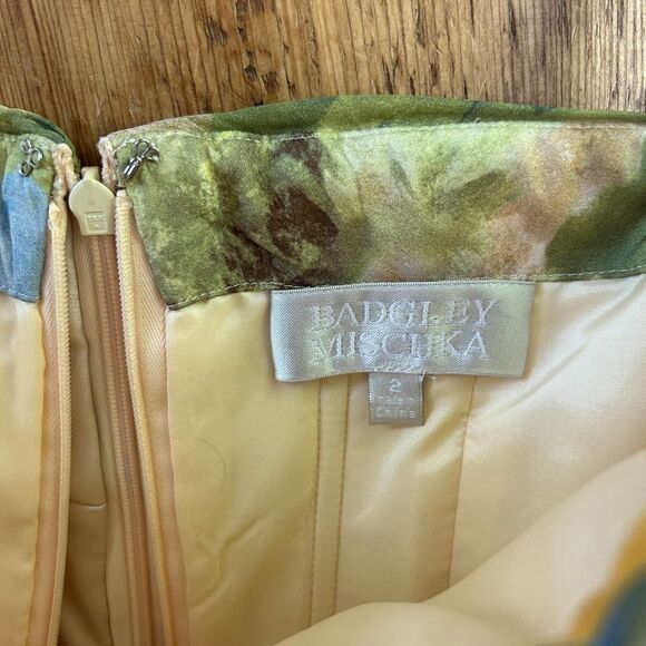 Badgley Mischka 2‎ Silk Watercolor Strapless Dress Flowy Knee Length Cocktail - Picture 4 of 13